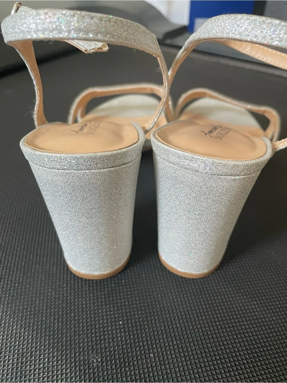 American glamour Badgley Mischka Silver Glitter Rhinestone Strap Heels